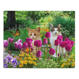 Cute Cats in Tulip Flower Garden Jigsaw Puzzle