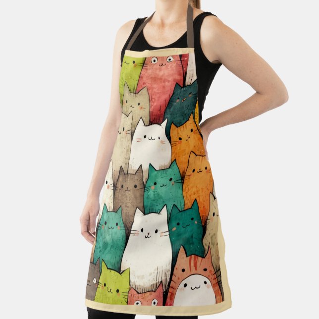 Cute Cats in Vibrant Vertical Art Apron (Insitu)