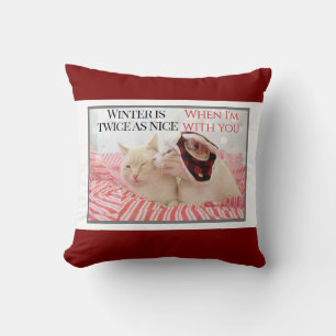 Cute Cats In Winter Flannel Hat Christmas Throw Pillow