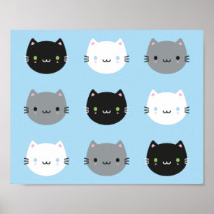 Cute Cats & Kawaii Kittens (Blue) Poster