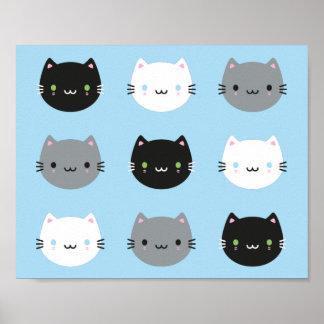 Cute Cats & Kawaii Kittens (Blue) Poster