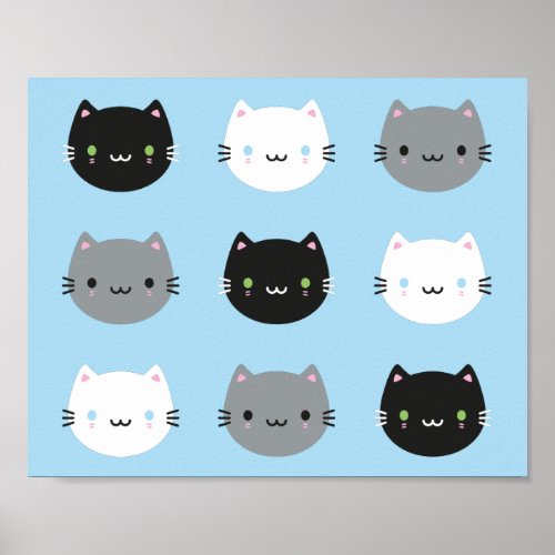 Cute Cats  Kawaii Kittens Blue Poster