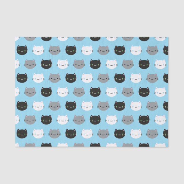 Cute Cats & Kawaii Kittens (Blue) Tissue Paper (Front)
