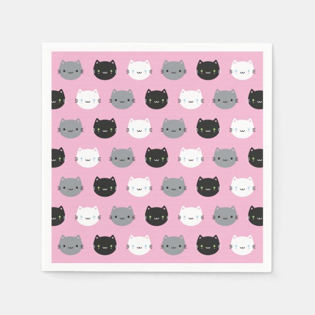 Cute Cats & Kawaii Kittens (Pink) Napkins (Front)