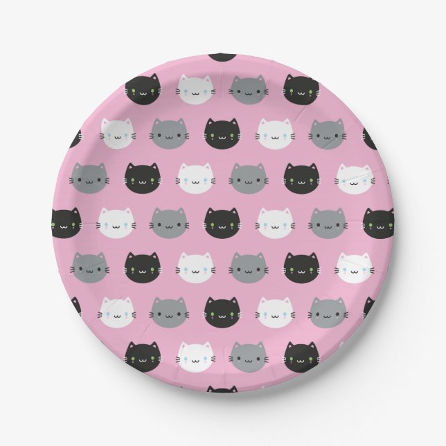 Cute Cats & Kawaii Kittens (Pink) Paper Plates (Front)