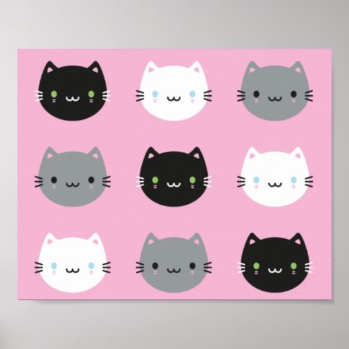 Cute Cats  Kawaii Kittens Pink Poster