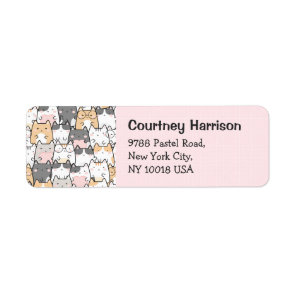 Cute Cats Kawaii Pastel Pink Return Address Label