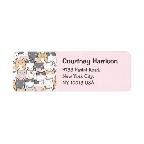 Cute Cats Kawaii Pastel Pink Return Address Label