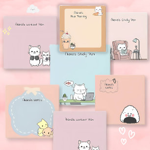 Cute Cats Kawaii Pink and blue Personalized Post-it Notes
