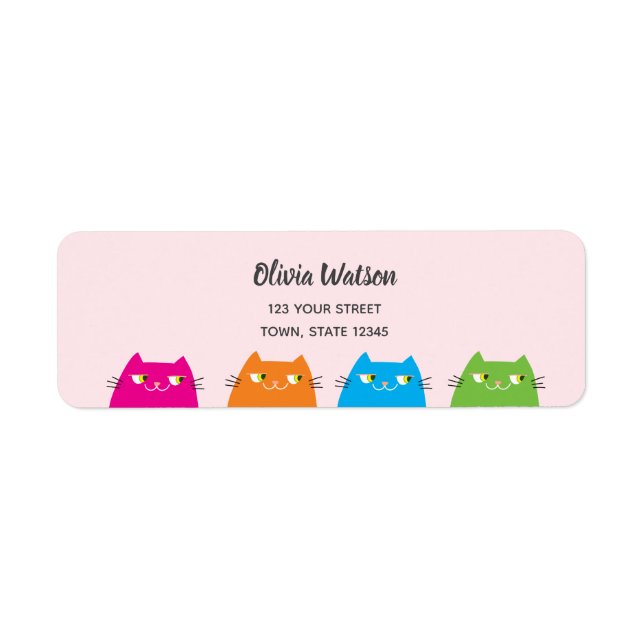 Cute Cats Kawaii Pink Return Address Label (Front)