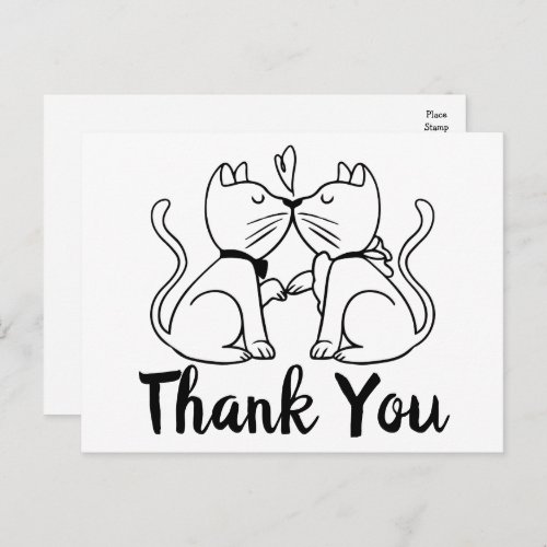 Cute Cats Kissing Kiitties Black White Wedding  Postcard