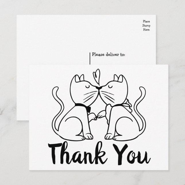Cute Cats Kissing Kiitties Black White Wedding  Postcard (Front/Back)