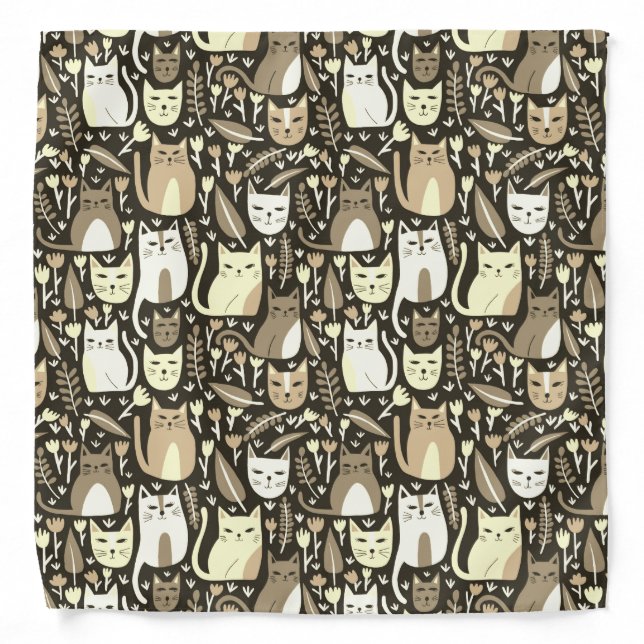 Cute Cats Kitten Botanical Floral Neutral Tan  Bandana (Front)
