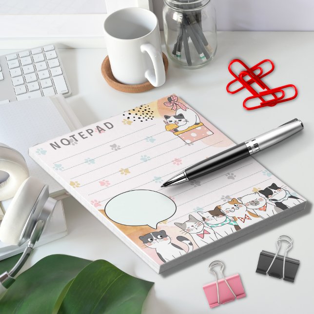 Cute Cats Kitten with Paw Print Pink Background Notepad (Creator Uploaded)