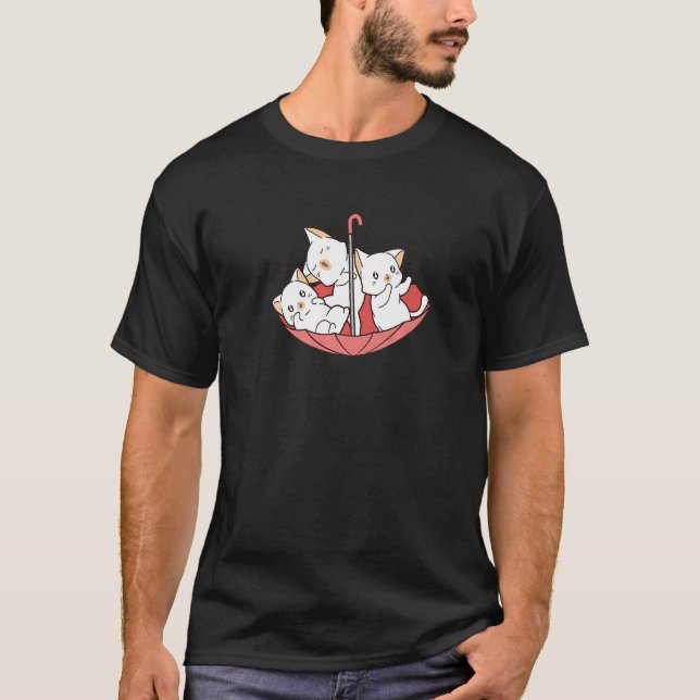 Cute Cats Kittens Animals Pets in Pink Umbrella En T-Shirt (Front)
