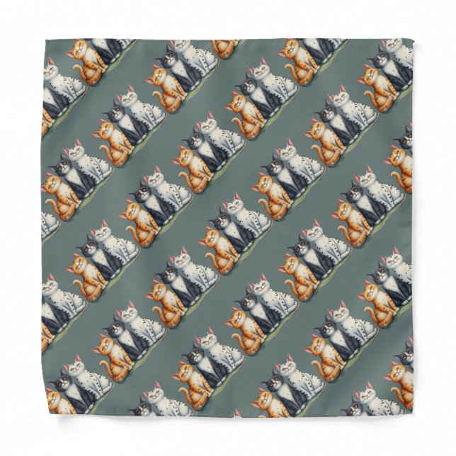 Cute Cats Kittens Looking Happy Grey Green Bandana (Front)