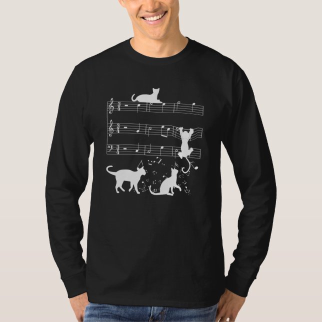 Cute cats kittens musical note clef musician T-Shirt (Front)