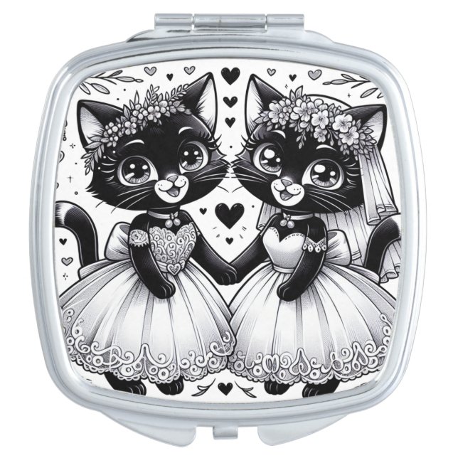 Cute Cats Lesbian Wedding Day Gift Compact Mirror (Front)
