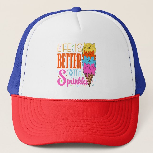 Cute Cats Life Is Better With Sprinkles Cat Lovers Trucker Hat (Front)