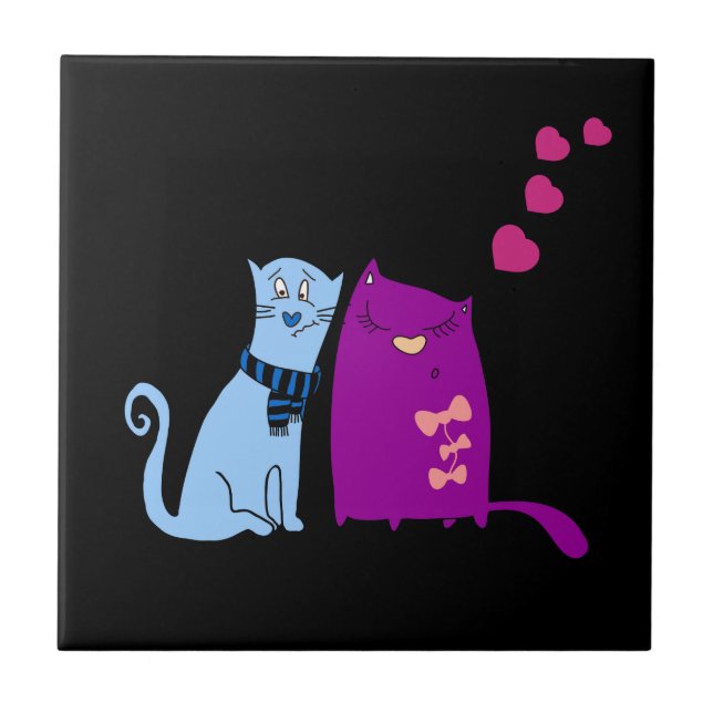 Cute cats love design ceramic tile (Front)