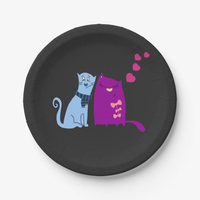 Cute cats love design paper plates (Front)