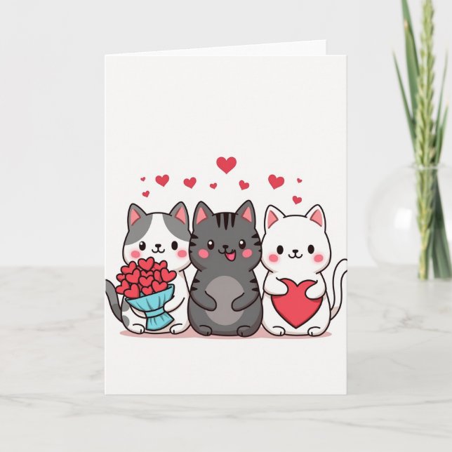 Cute Cats Love Hearts Card (Front)