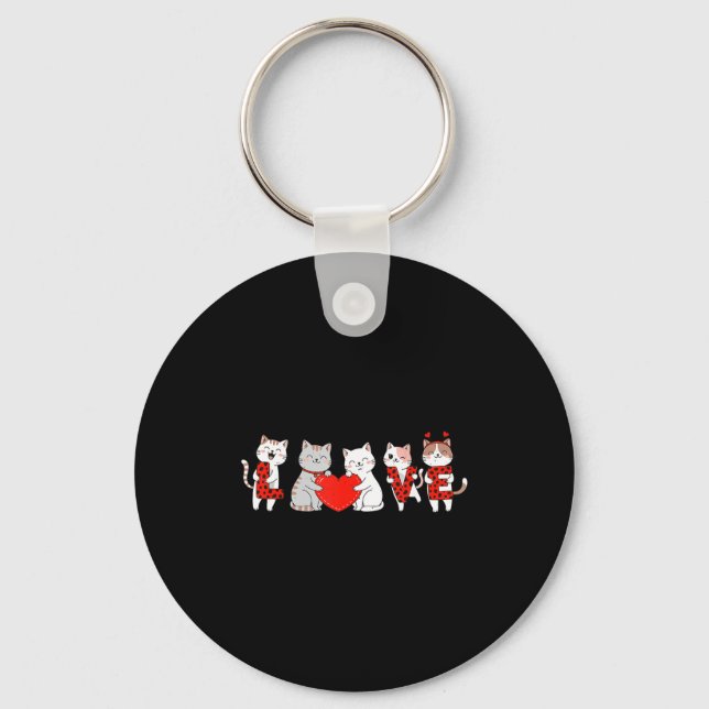 Cute Cats Love Valentine Design For Men Women Kids Keychain (Front)