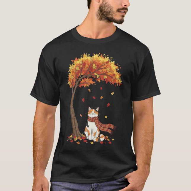 Cute Cats Lover Calico Cat Fall Autumn T-Shirt (Front)
