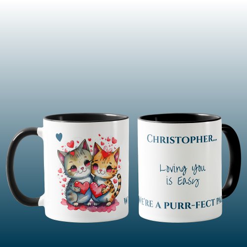Cute cats loving you personalized name blue mug