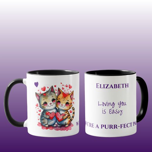 Cute cats loving you personalized name purple mug