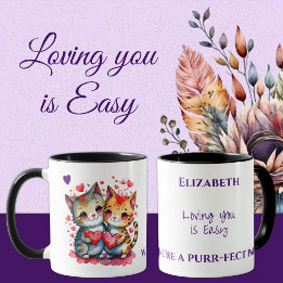 Cute cats loving you personalized name purple mug