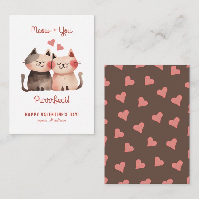 Cute Cats Meow and You are Purrfect Valentines Day Note Card (Front/Back)
