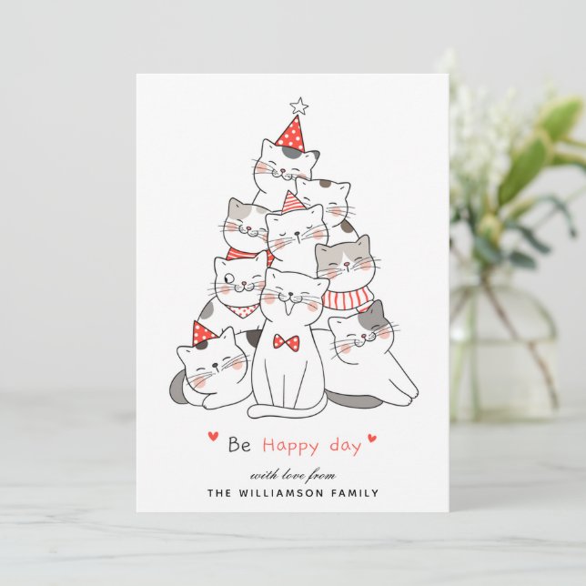 Cute Cats Merry Christmas Card (Standing Front)