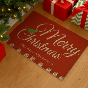 Cute Cats  Merry Christmas Red Doormat Fiber Doormat