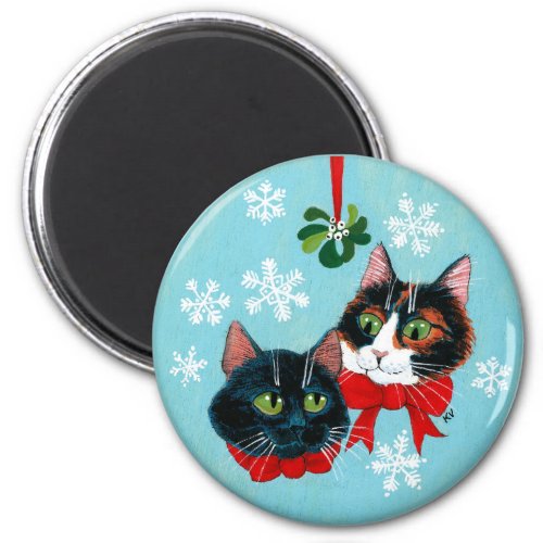 Cute cats mistletoe Christmas winter snow Magnet