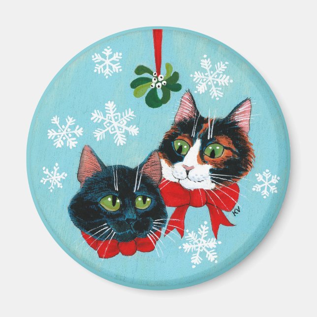 Cute cats, mistletoe Christmas winter snow Magnet (Front)