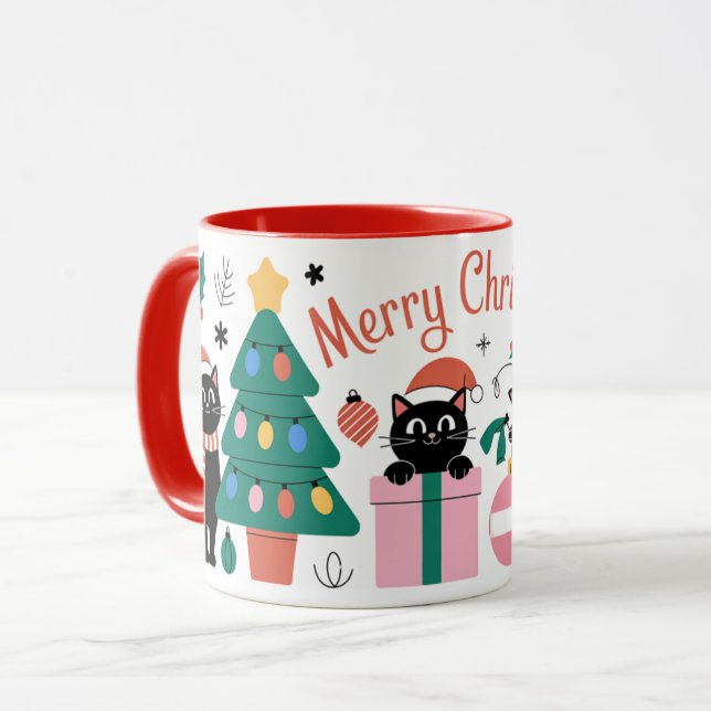Cute Cats Modern Merry Christmas Gifts Tree Bauble Mug (Front Left)