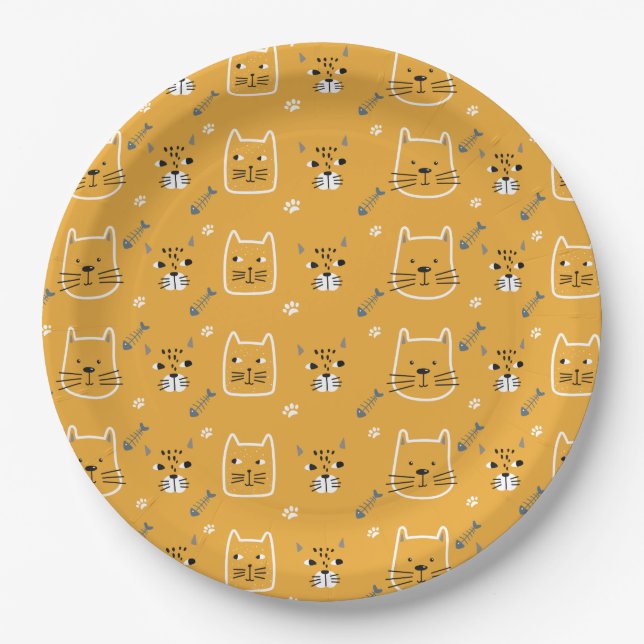 Cute Cats Modern Pattern Paper Plates (Front)