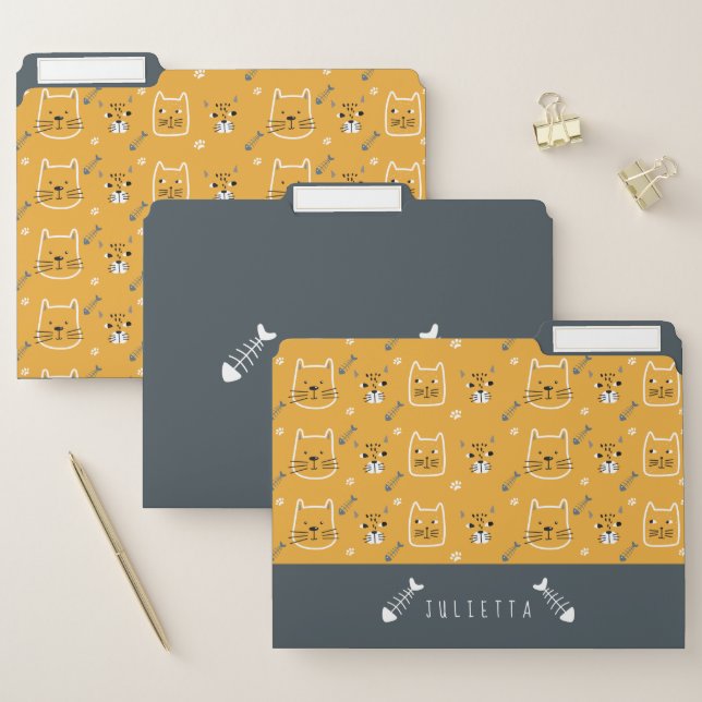 Cute Cats Modern Pattern Personalized File Folder (Set)