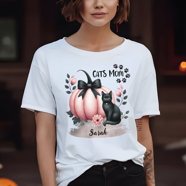 Cute Cats Mom Halloween Personalized Pink T-Shirt (Creator Uploaded)