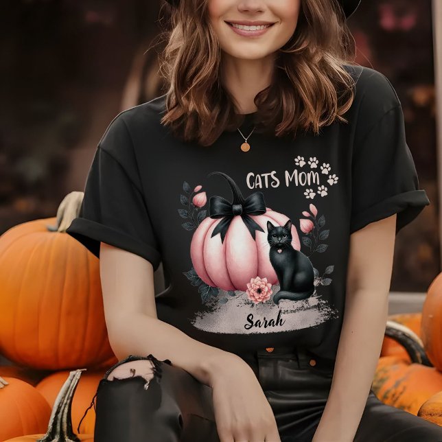Cute Cats Mom Halloween Personalized Pink T-Shirt (Creator Uploaded)