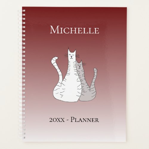 Cute Cats Monogram Red White Ombre Personalized Planner