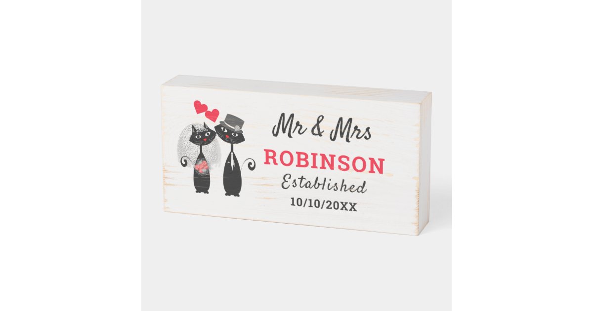 Cute Cats Mr Mrs Established Wedding Wooden Box Sign Zazzle