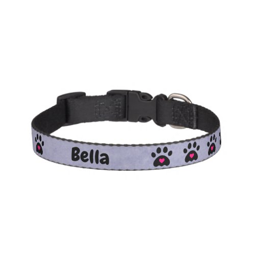 Cute Cats Name and Paws with Hearts   Purple Cat Pet Collar