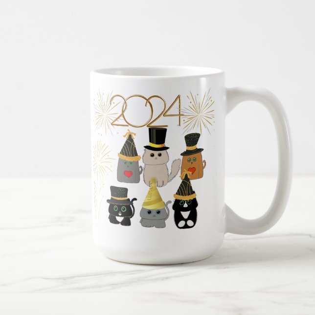 Cute Cats New Years Celebration  Coffee Mug (Right)