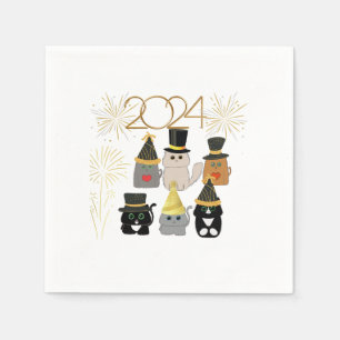 Cute Cats New Years Celebration Napkins