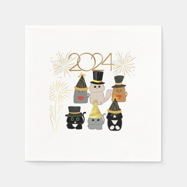 Cute Cats New Years Celebration  Napkins (Front)