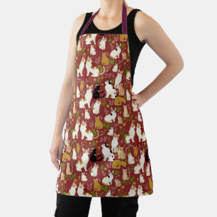 Cute Cats on a Burgundy Background Apron