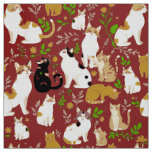 Cute Cats on a Burgundy Background Fabric