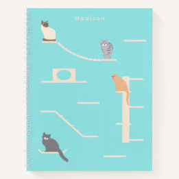 Cute Cats On A Cat Wall Blue Spiral Notebook